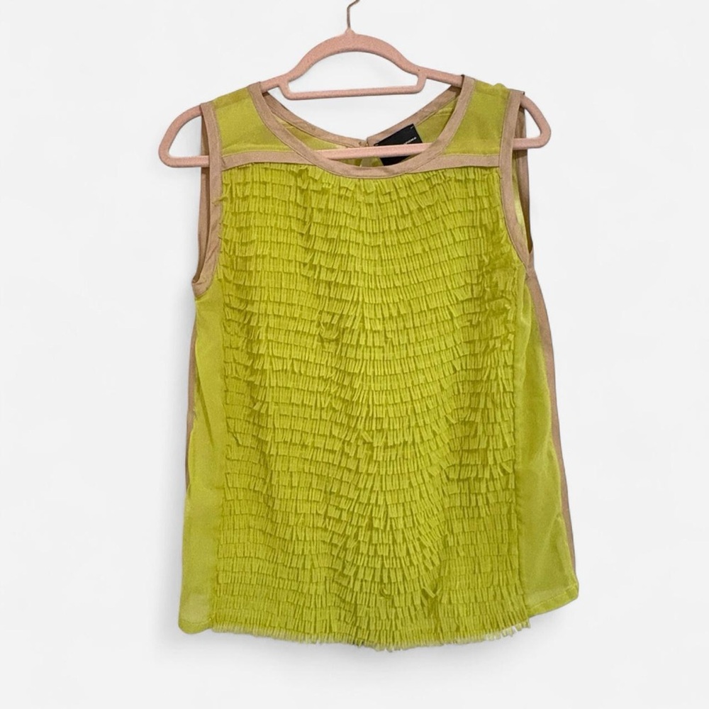 Atos Lombardini lime green sleeveless ruffle top Size M
